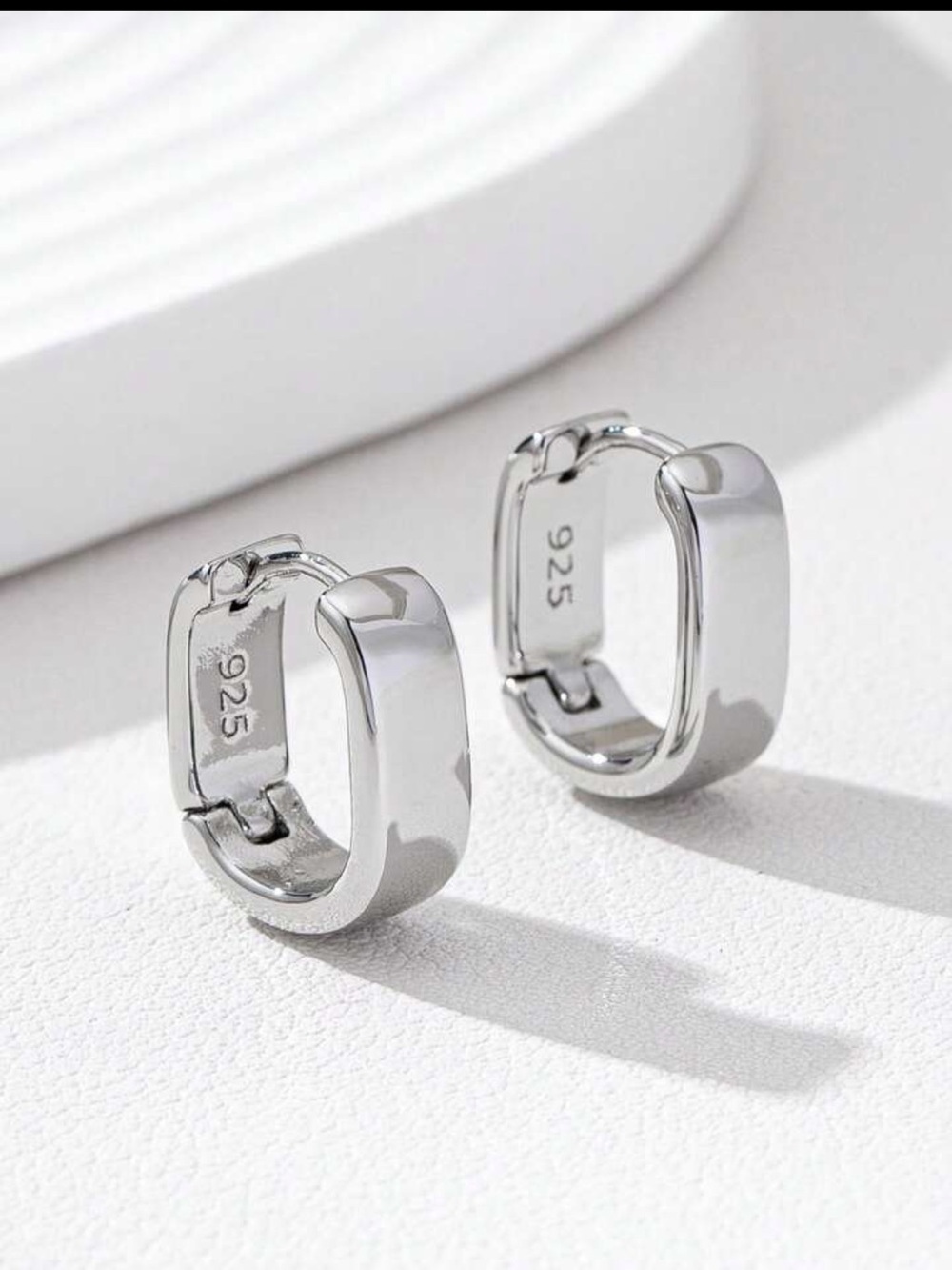 NWOT Sterling Silver Chunky Huggie Hoop Earrings - Silver - Picture 3 of 7